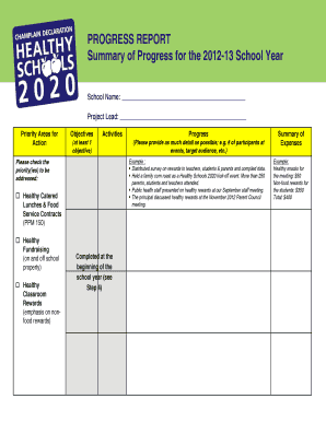 Progress Report for Healthy Schools 2020