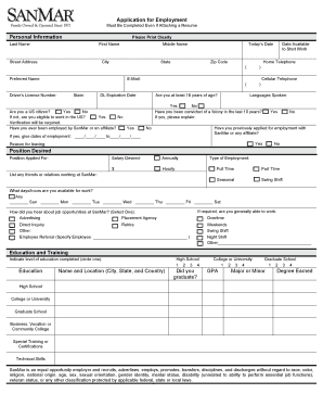 SanMar Employment Application Form