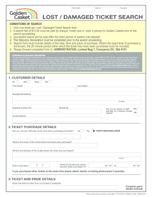 Lost Damaged Ticket Search Form