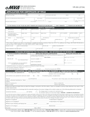 Maryland Certificate of Title Application