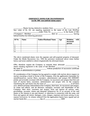 Indemnity Bond for Share Transmission