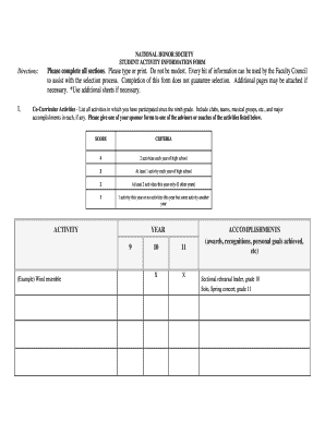 National Honor Society Student Activity Information Form