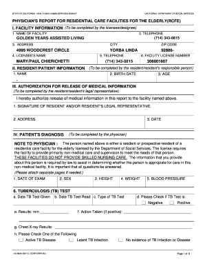 Physician's Report for Residential Care Facilities for the Elderly (RCFE)
