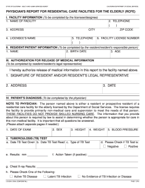 Physician's Report for Residential Care Facilities for the Elderly