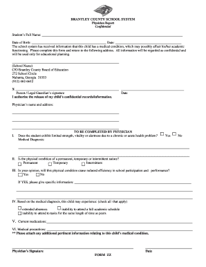 Physician Report for Student Medical Condition
