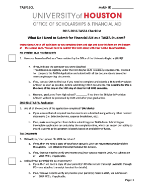 2015-2016 TASFA Checklist and Application