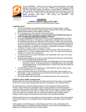 Oklahoma State University Carpool Parking Application Form