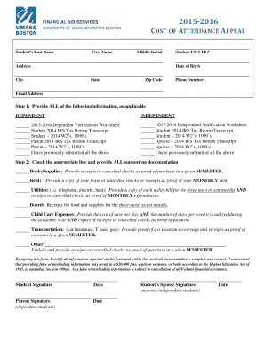 Cost of Attendance Appeal Form