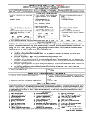 USDA Public Transportation Benefit Program Application