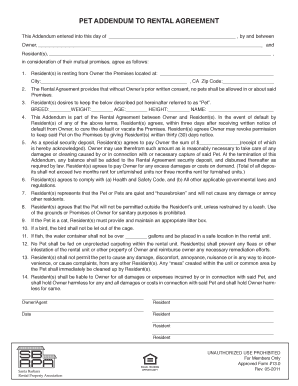 Pet Addendum to Rental Agreement