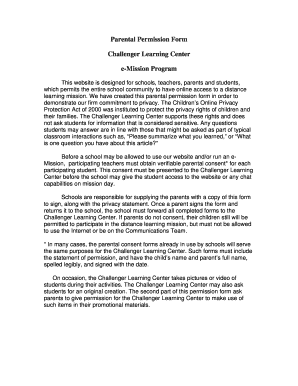 Challenger Learning Center Parental Permission Form