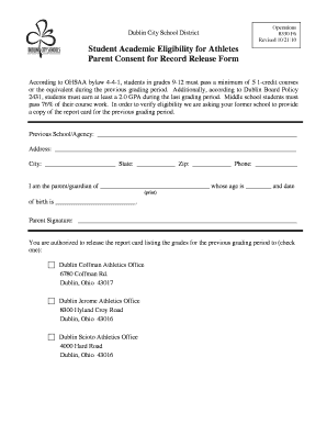 Student Academic Eligibility for Athletes Consent Form