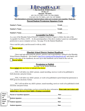 Hinsdale School District Student Permission Form