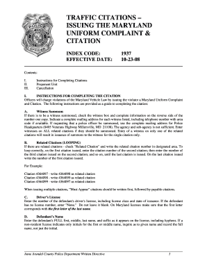 Maryland Uniform Traffic Citation