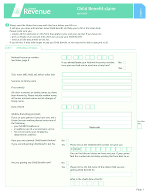 UK Child Benefit Claim Form