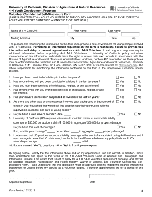 4-H Adult Volunteer Confidential Self-Disclosure Form