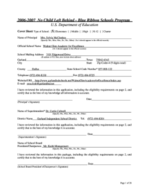 No Child Left Behind - Blue Ribbon Schools Program Application