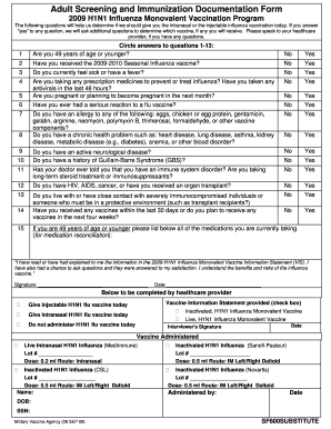 2009 H1N1 Influenza Vaccination Screening Form