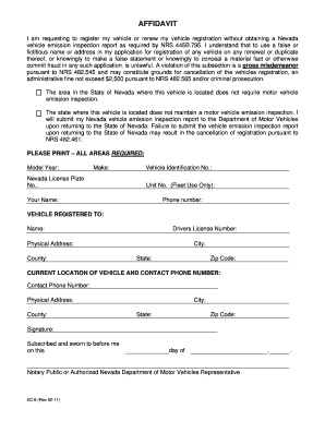 Nevada Emission Control Residency Affidavit