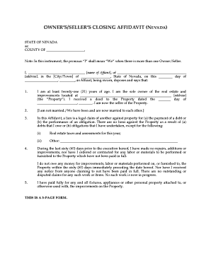Nevada Owner's Closing Affidavit
