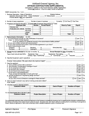 Artisan Contractors Supplemental Application