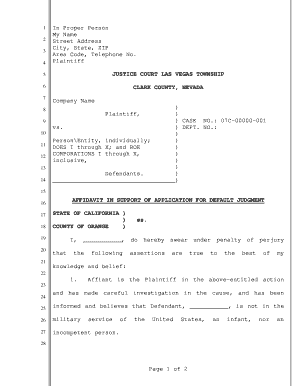 Affidavit in Support of Application for Default Judgment