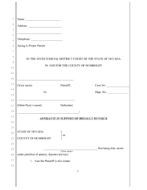 Affidavit in Support of Default Divorce