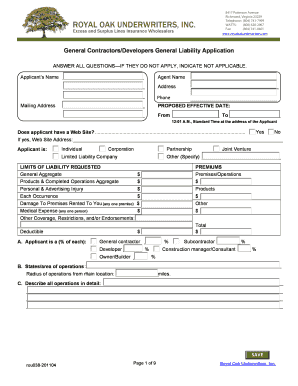 General Contractors/Developers General Liability Application