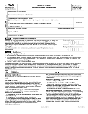 IRS Form W-9 Request for Taxpayer Identification Number and Certification