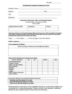 Confidential Academic Reference Form