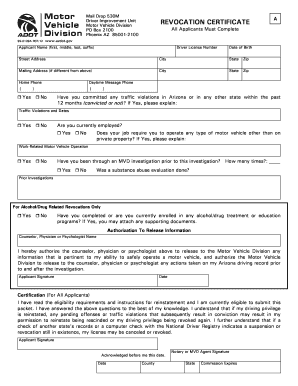 Arizona Driver License Revocation Certificate