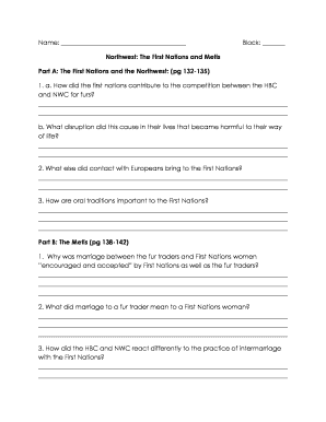 First Nations and Metis Study Worksheet