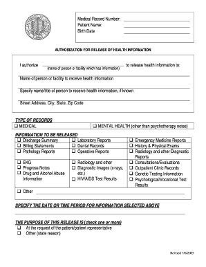 Authorization for Release of Health Information