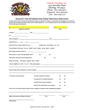 Request for Information from Previous Employer