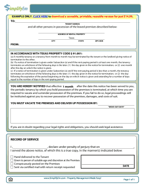Texas Notice to Vacate