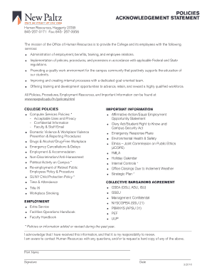 SUNY New Paltz Employee Policy Acknowledgment Form