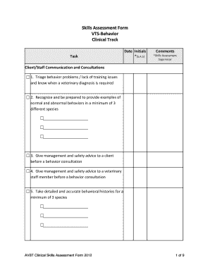 Billing spreadsheet - Skills Assessment Form VTS-Behavior Clinical Track - avbt