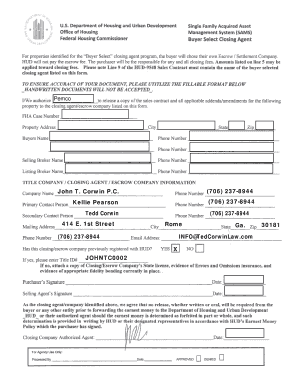 HUD Buyer Select Closing Agent Form