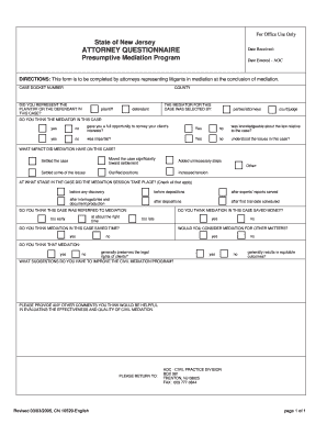 New Jersey Attorney Mediation Feedback Form
