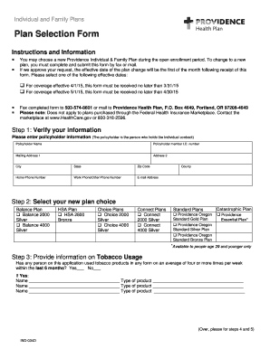 Providence Health Plan Selection Form