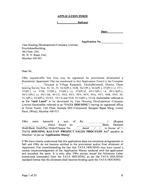 Tata Housing Residential Apartment Application Form