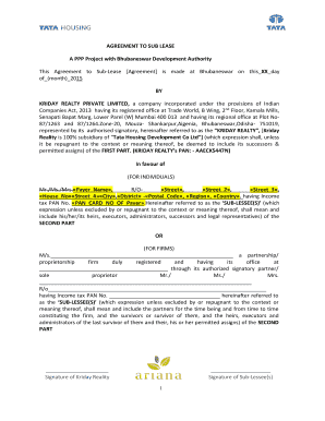 AGREEMENT TO SUB LEASE A PPP Project with Bhubaneswar - tatahousing