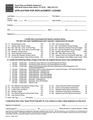Texas Replacement Hunting and Fishing License Application