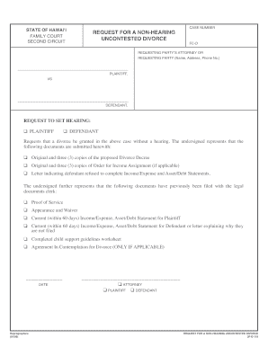 Hawaii Uncontested Divorce Request