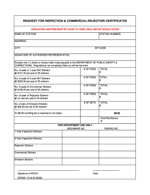 Request for Inspection and Commercial/Rejection Certificates