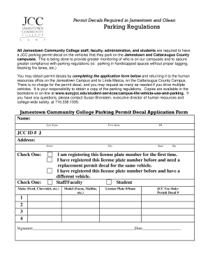 Jamestown Community College Parking Permit Application