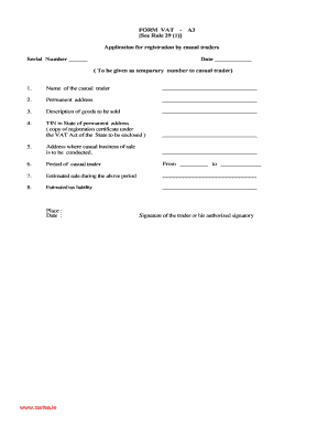 VAT Registration Application for Casual Traders