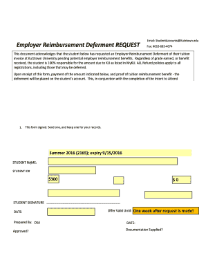 Employer Reimbursement Deferment Request