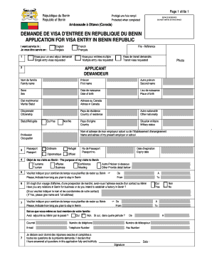Demande de Visa d'Entrée en République du Bénin