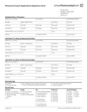 Personal Account Application/Signature Card